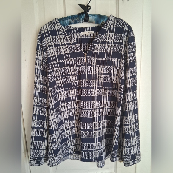 Studio Works Tops - Studio Works Navy and White Plaid Top
